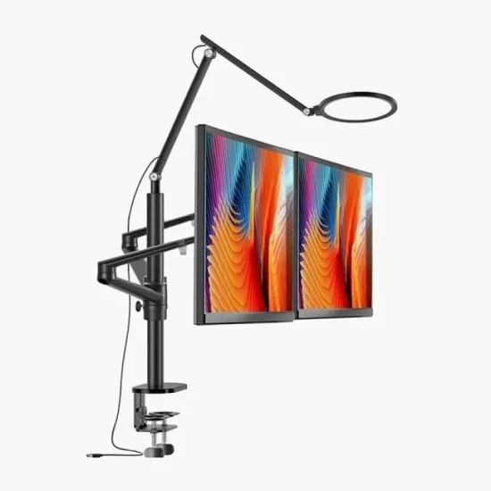Dual Monitor Stand With Lamp (Ol-2lt) _ Black